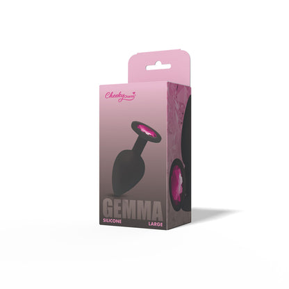 Cheeky Charms Gemma Pink Gem Black Silicone Plug - Large, Tapered Anal Plug