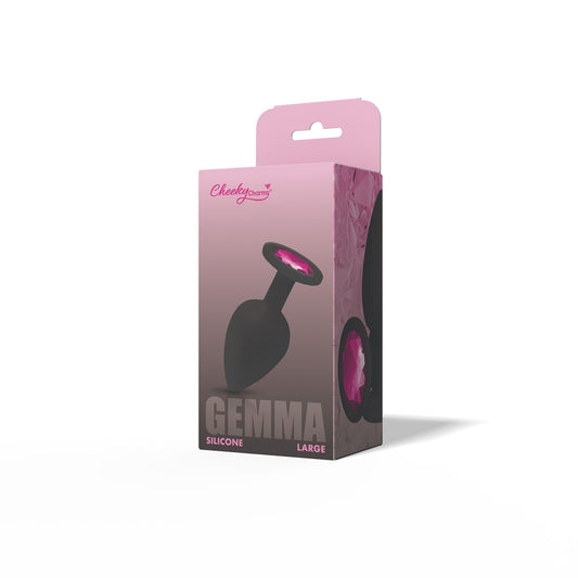 Cheeky Charms Gemma Pink Gem Black Silicone Plug - Large, Tapered Anal Plug