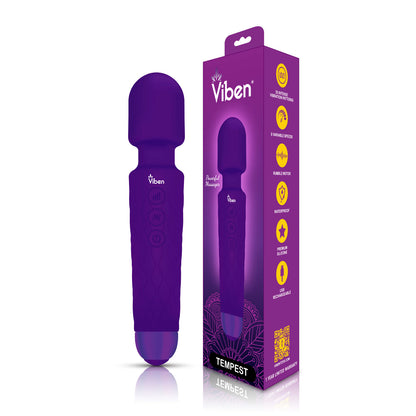 Viben Tempest Wand Massager - Powerful Personal Massager with 8 Speeds and 20 Vibration Patterns - Violet
