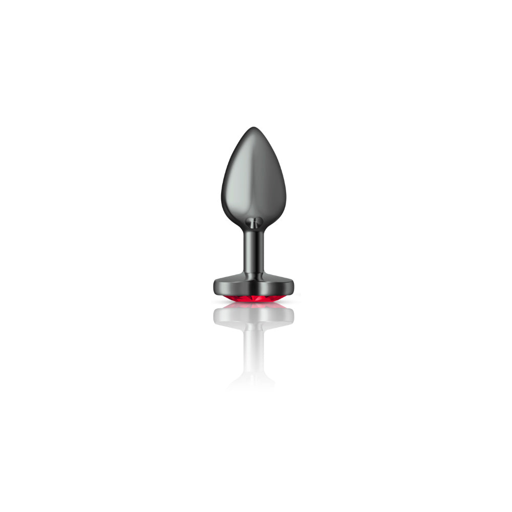 Cheeky Charms Deep Red Heart Gem Gunmetal Metal Anal Plug - Small