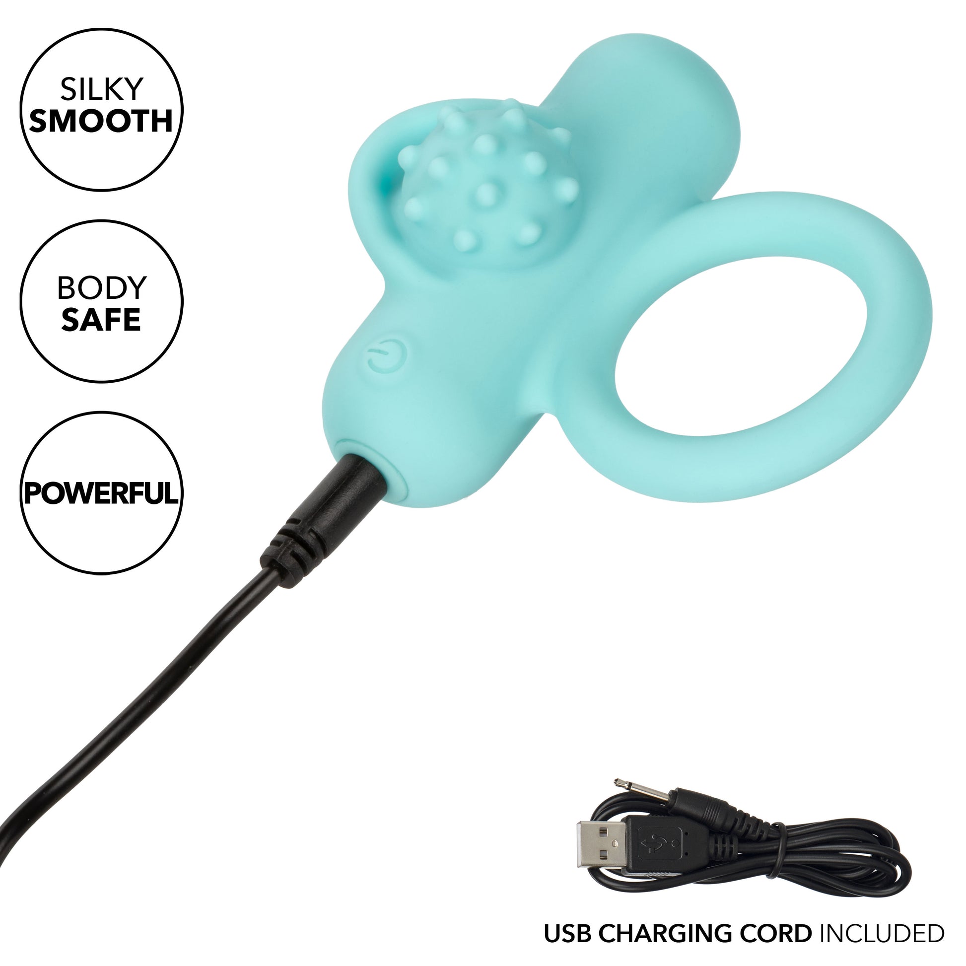 CalExotics Silicone Rechargeable Nubby Lover's Delight – Blue Vibrating Cock Ring