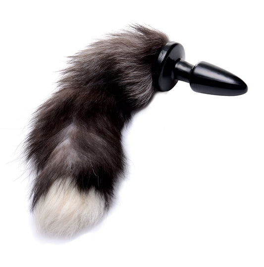 XR Brands Grey Fox Tail Anal Plug with Extra Fluffy Tail – Black
