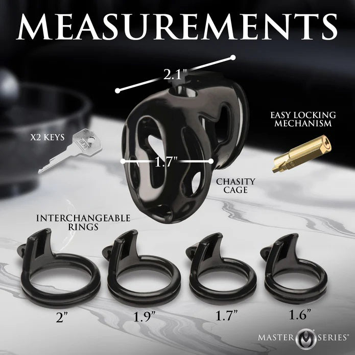 XR Brands Hard Stop Double Ring Chastity Cage with Adjustable Rings - Black