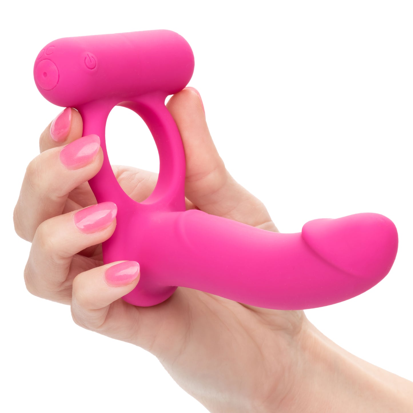 CalExotics Silicone Rechargeable Double Diver - Pink - Multi-Function Vibrating Cock Ring