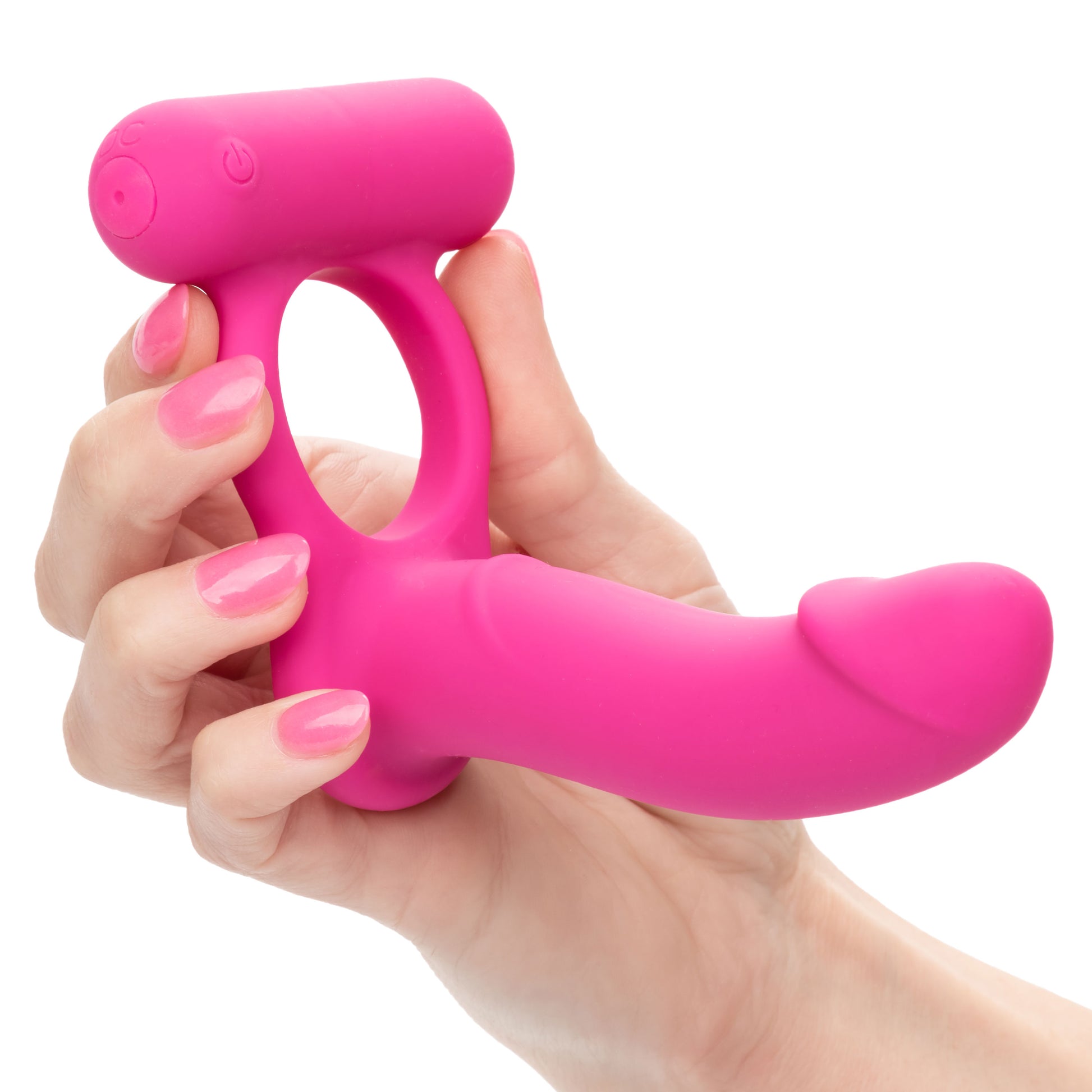 CalExotics Silicone Rechargeable Double Diver - Pink - Multi-Function Vibrating Cock Ring