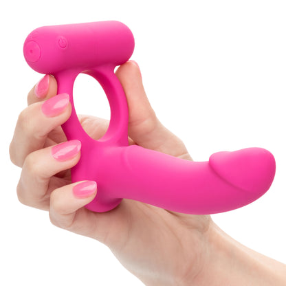 CalExotics Silicone Rechargeable Double Diver - Pink - Multi-Function Vibrating Cock Ring