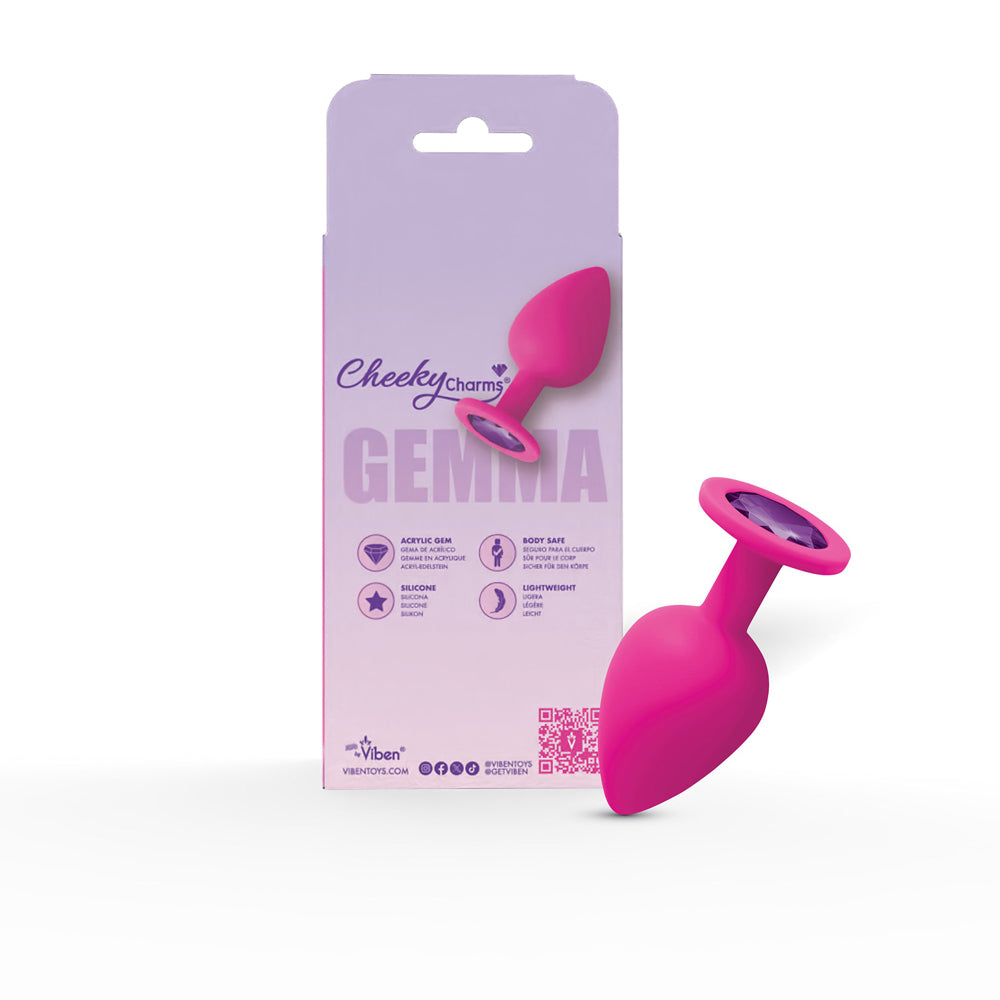 Gemma Purple Gem Pink Silicone Plug - Large - Tapered Teardrop Shaped with Flared Base