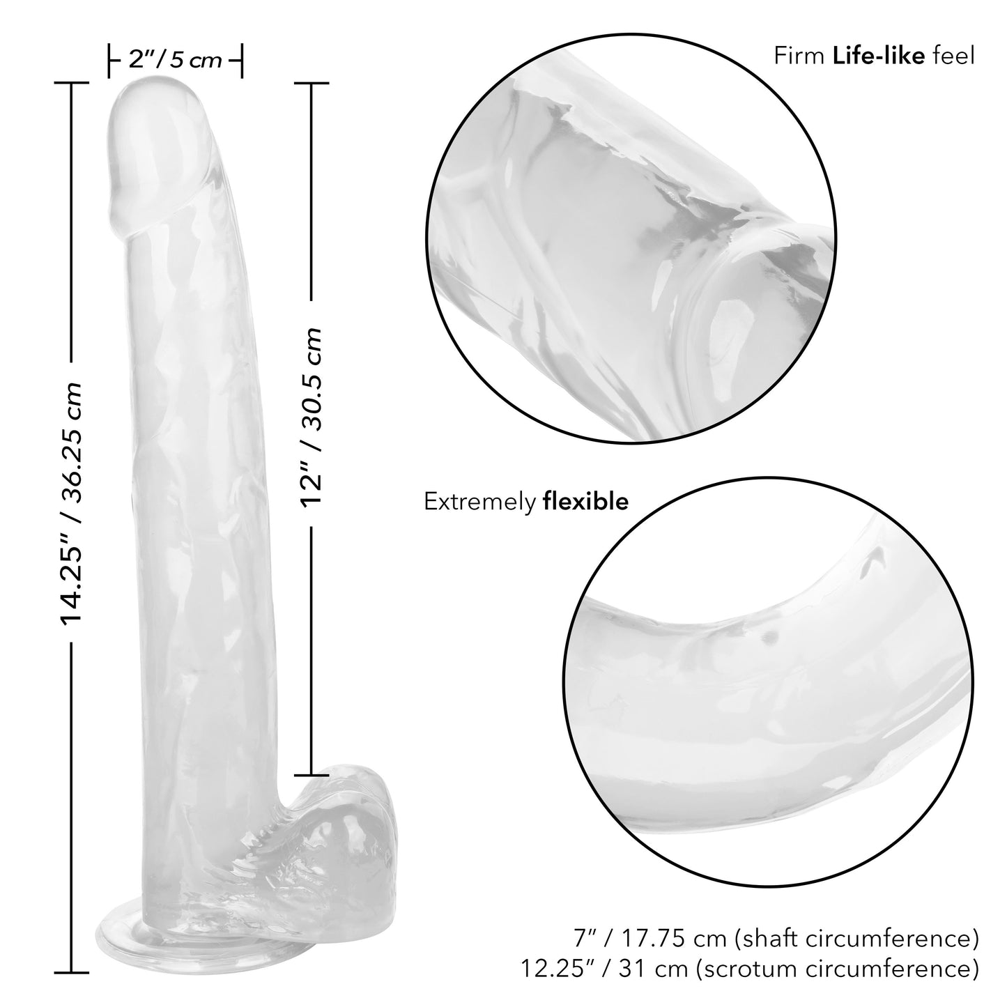 CalExotics Size Queen 12-Inch Realistic Dildo with Suction Cup – Clear