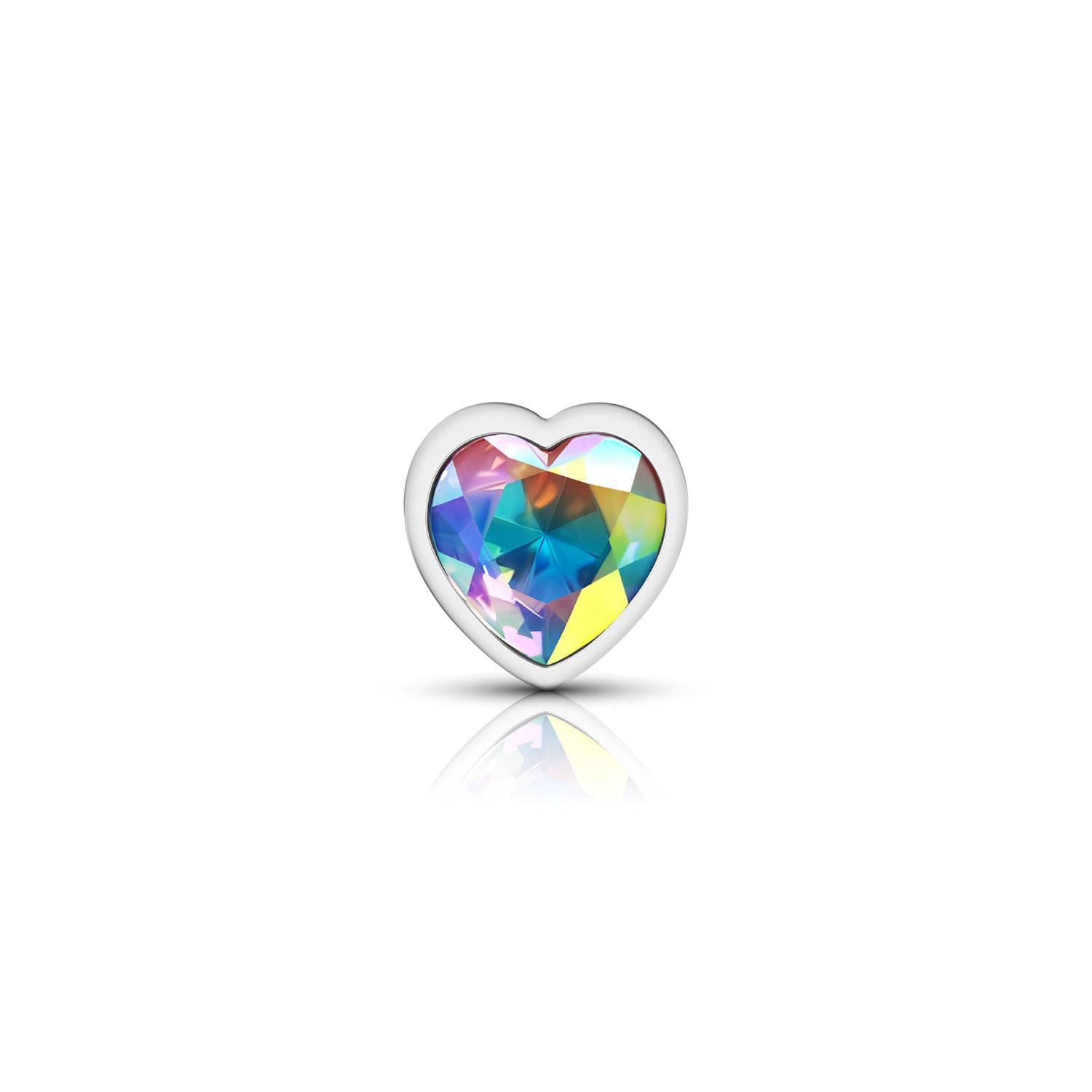 Cheeky Charms Medium Silver Metal Anal Plug with Clear Iridescent Gemstone