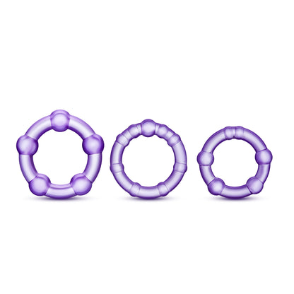 Blush Stay Hard Beaded Cock Rings - 3 Pack - Purple - Phthalate Free