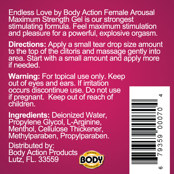 Body Action Endless Love Maximum Strength Female Arousal Gel - 0.5 Oz