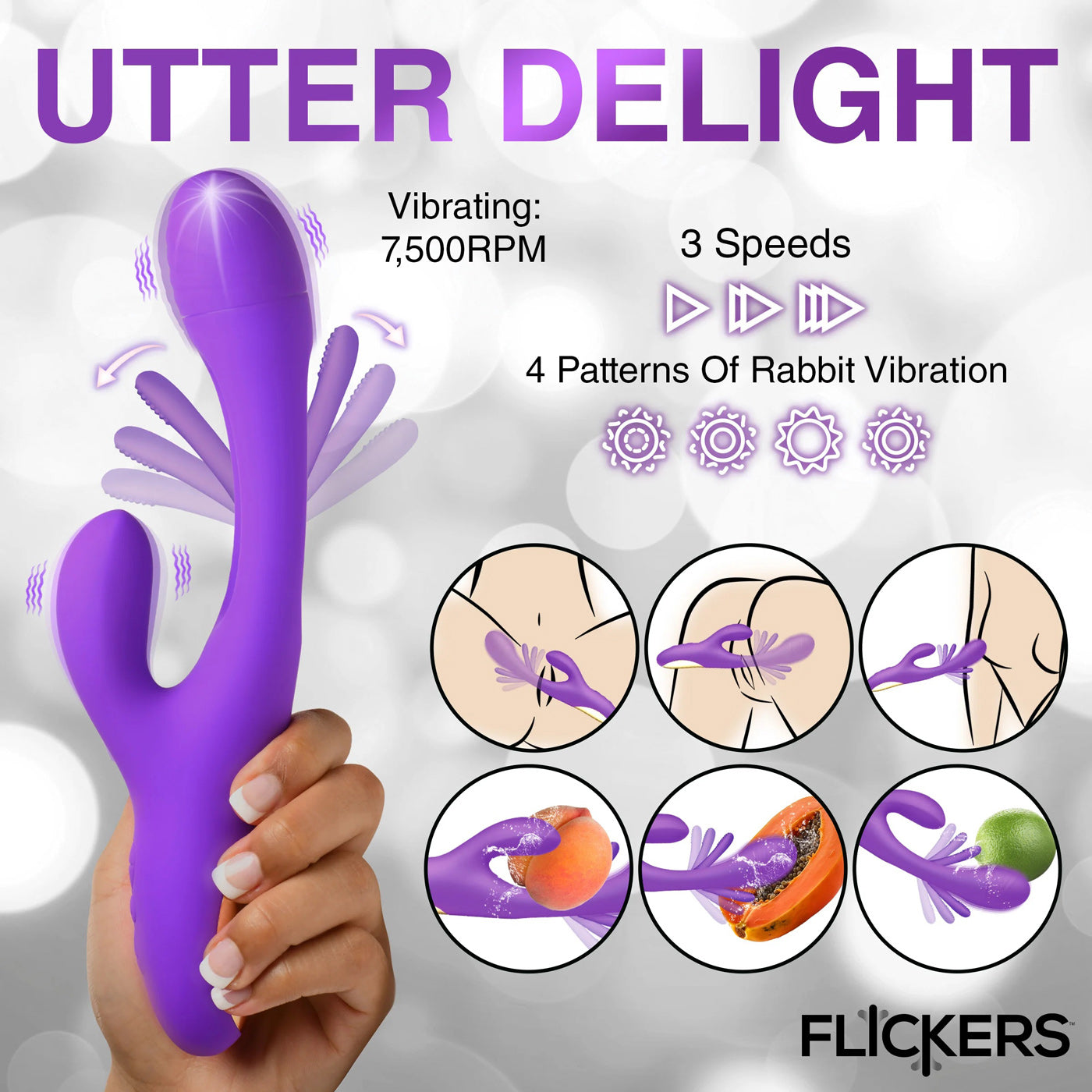 XR Brands Tri-Flick Silicone Rabbit Vibrator with Flicking Action – Purple