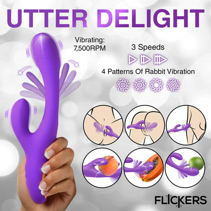 XR Brands Tri-Flick Silicone Rabbit Vibrator with Flicking Action – Purple