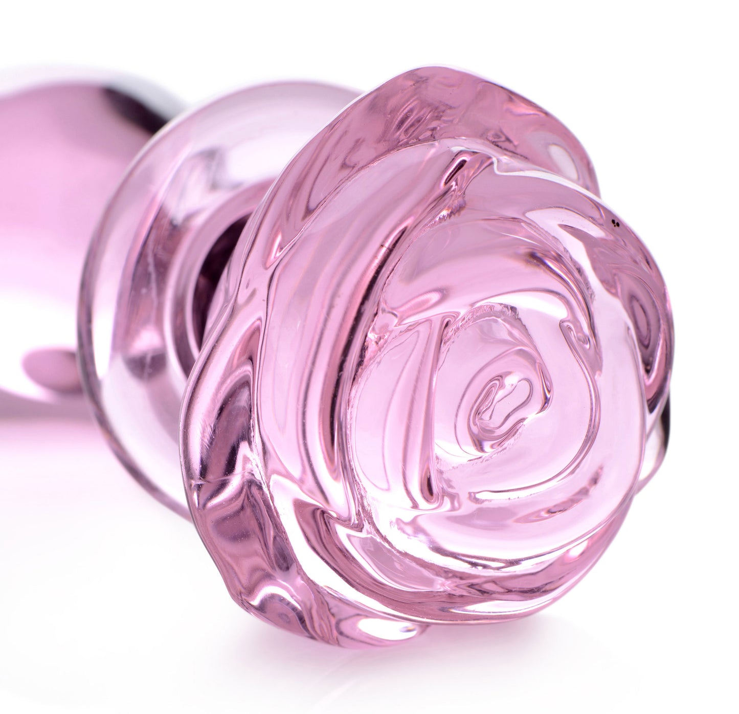 XR Brands Pink Rose Glass Anal Plug - Medium - Temperature Play