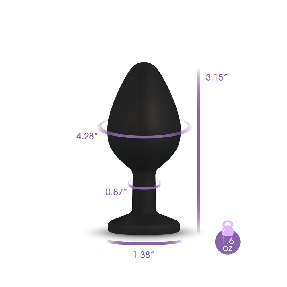 Gemma Pink Gem Black Silicone Anal Plug - Medium - Tapered Design