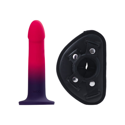 VeDO Duo Semi-Realistic Dildo with Harness – Pink/Purple