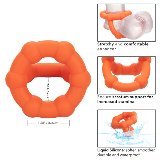 CalExotics Alpha Liquid Silicone All Star Ring – Orange Cock Ring with Scrotum Support