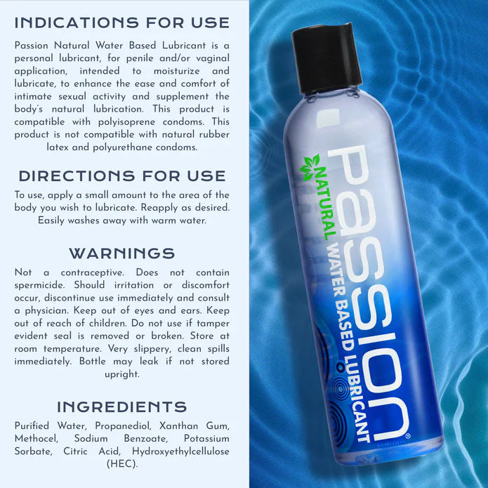 Passion Natural Water-Based Lubricant 8 Oz – Long-Lasting Moisture