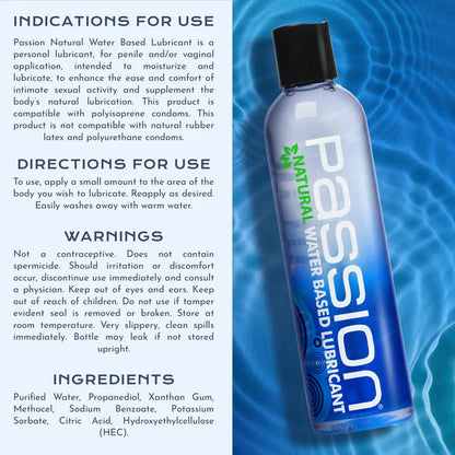 Passion Natural Water-Based Lubricant 8 Oz – Long-Lasting Moisture