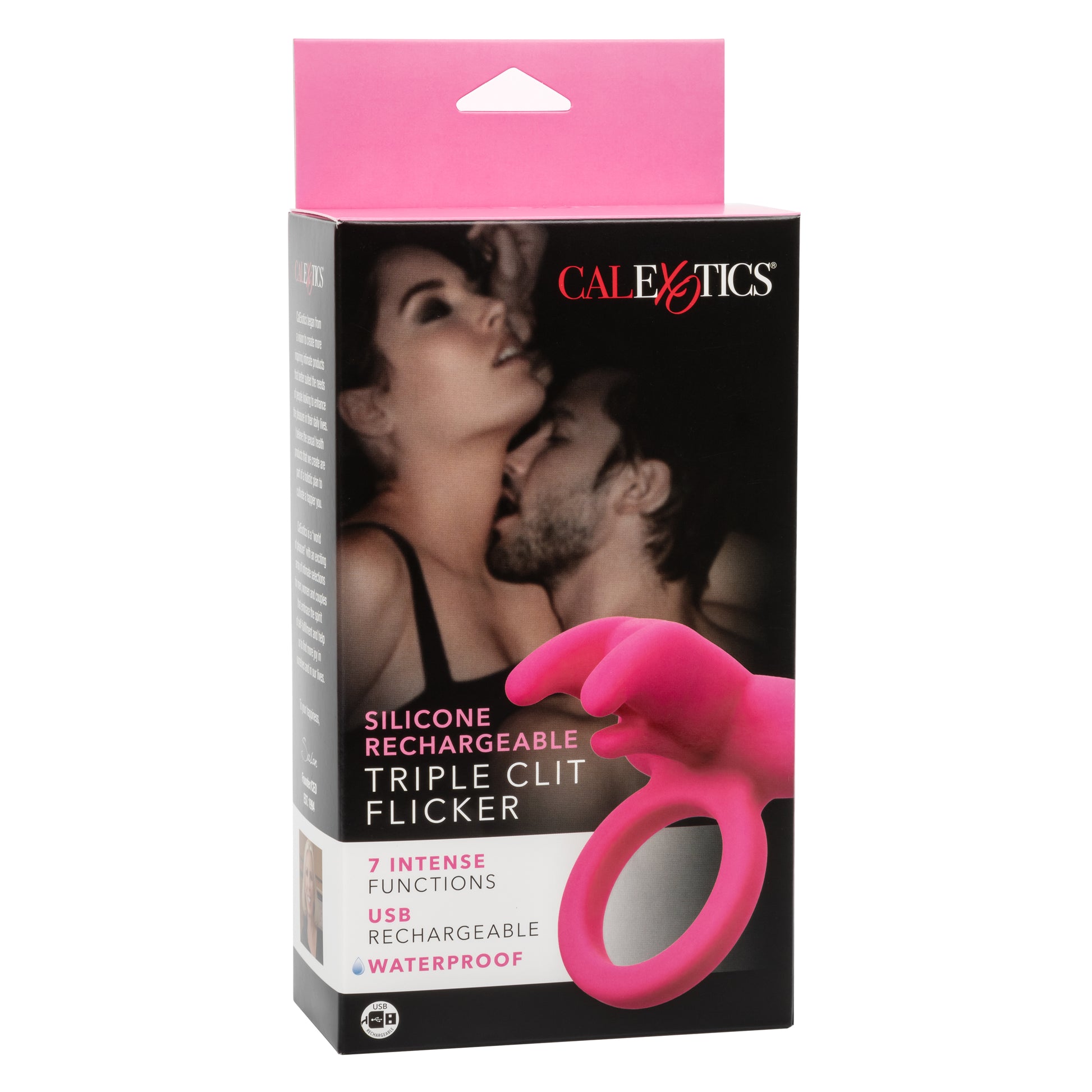 CalExotics Silicone Rechargeable Triple Clit Flicker – Pink – Multi-Function Vibrating Couples Enhancer