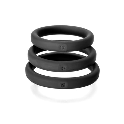 Perfect Fit Xact-Fit 3 Premium Silicone Cock Rings - Sizes #17, #18, #19, Black
