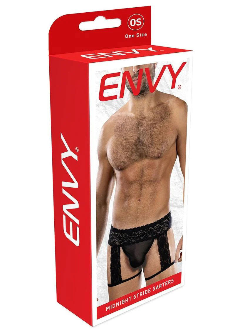 Envy Menswear Midnight Stride Garters - Sheer Black Floral Lace - One Size