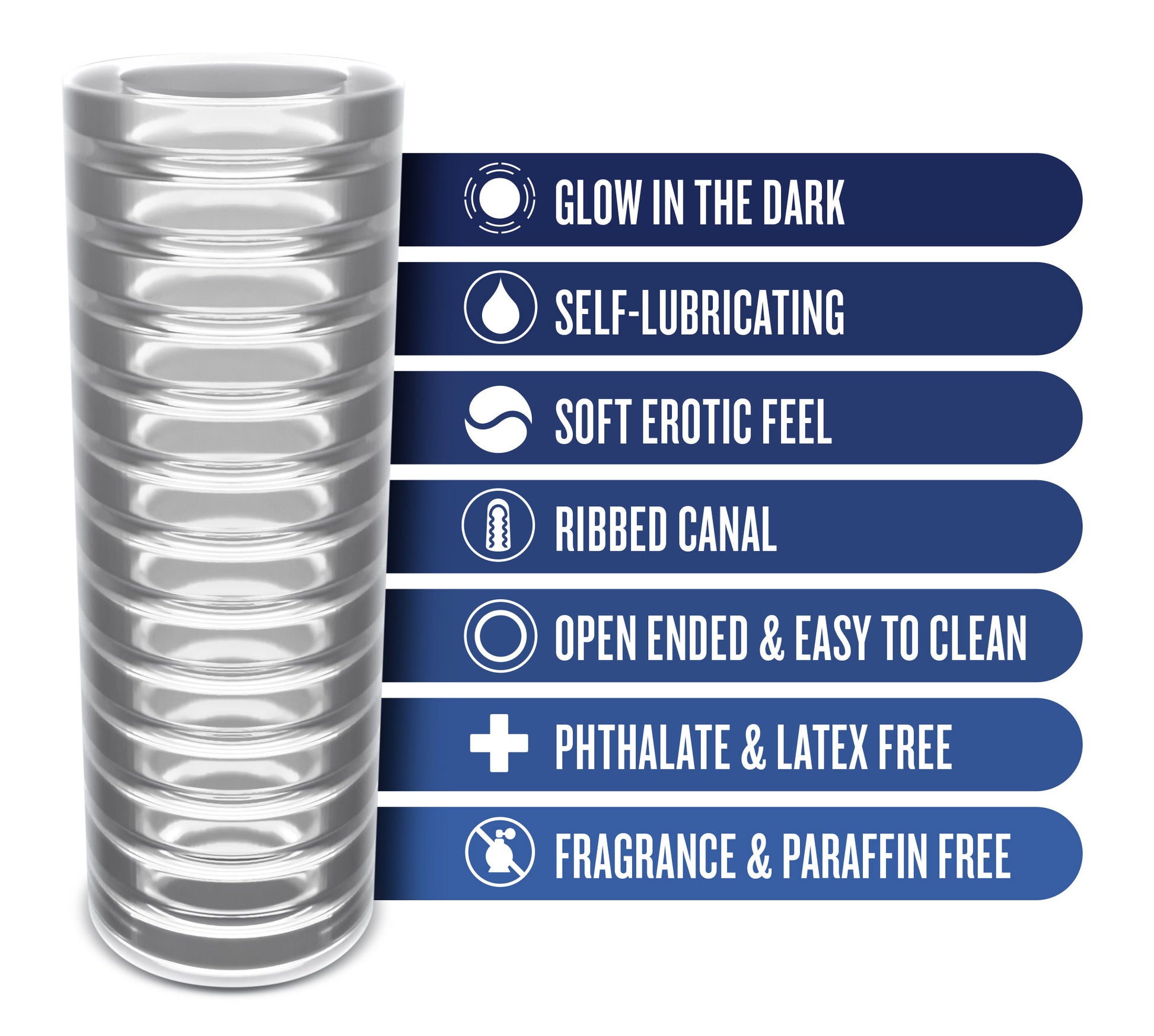 Rize Ribz Glow in the Dark Self-Lubricating Stroker – Clear