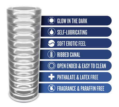 Rize Ribz Glow in the Dark Self-Lubricating Stroker – Clear