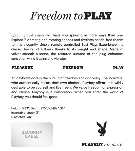 Playboy Pleasure - Spinning Tail Teaser - Butt Plug - Deep Teal