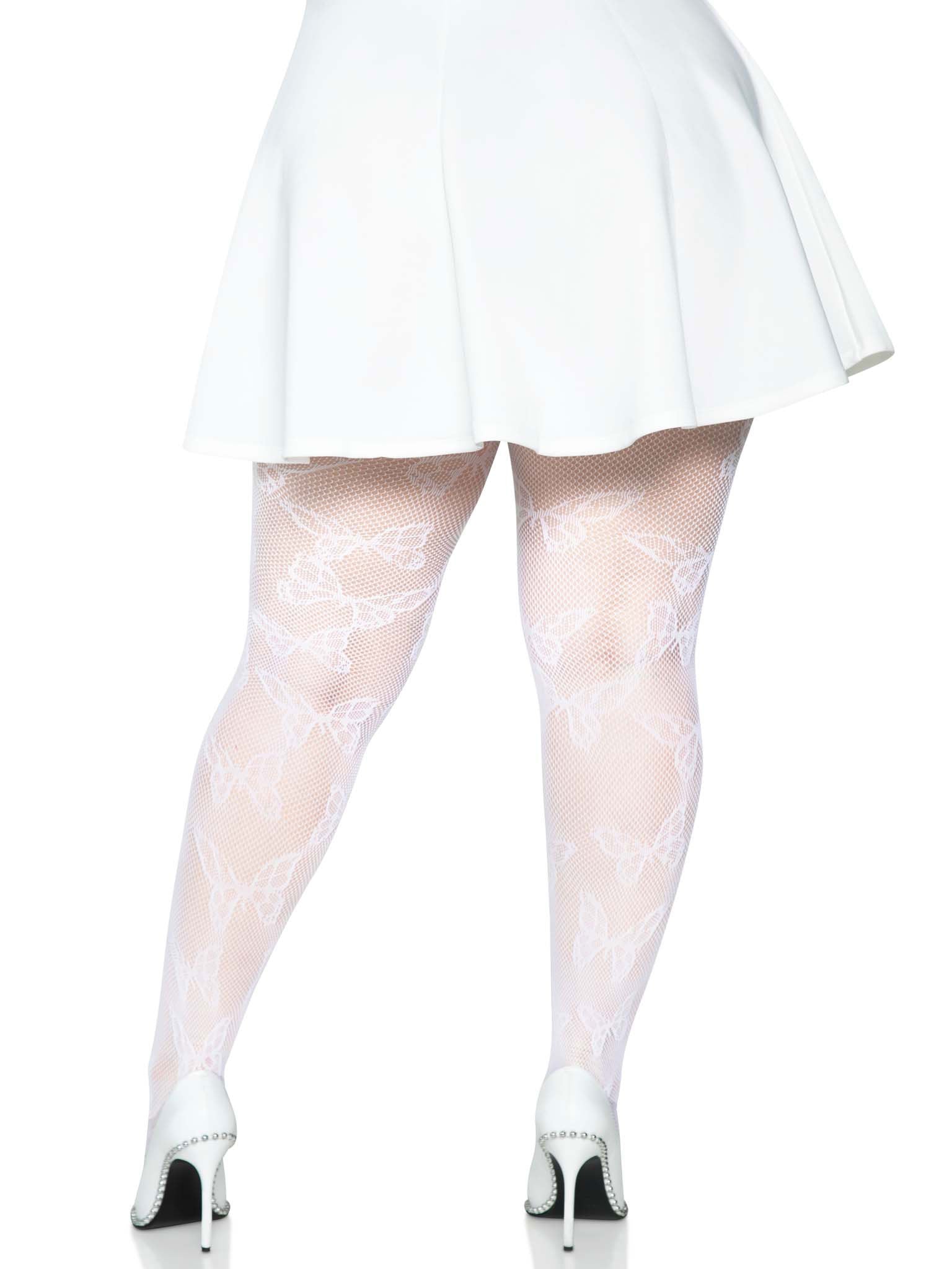Leg Avenue Butterfly Net Plus Size Tights - White - 1X/2X