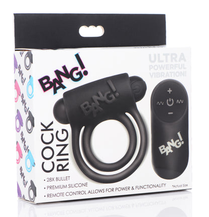 Bang Silicone Cock Ring and Bullet with Remote Control - Black