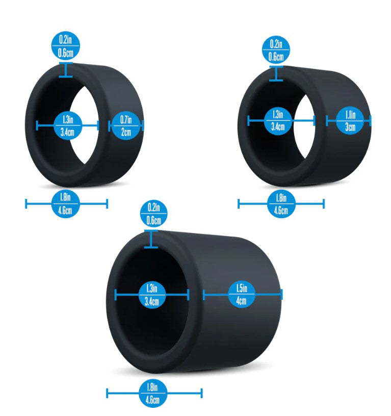 Blush Performance Plus Accelerate 3-Piece Purio Platinum-Cured Liquid Silicone Cock Ring Set – Black
