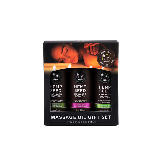 Earthly Body Hemp Seed Massage and Body Oil Gift Set – 3 Pack – Travel-Friendly