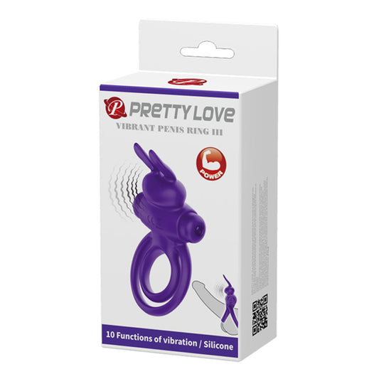 Pretty Love Vibrant Penis Ring III - Rabbit Style Vibrating Cock Ring - Purple