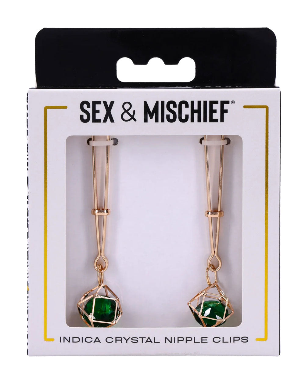 Indica Crystal Nipple Clips – Adjustable Tension with Green Gem and Gold Hardware