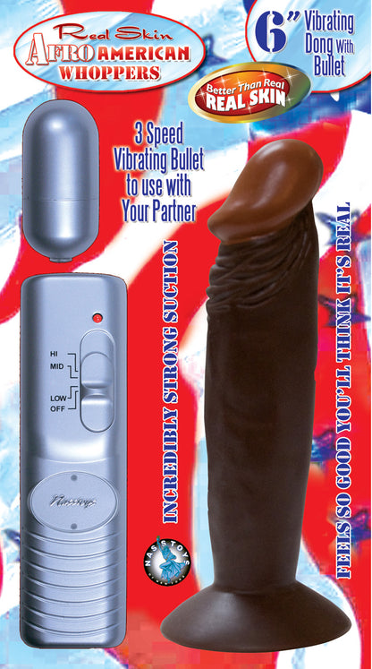 Nasstoys Afro American Whoppers 6 Inch Vibrating Dong with Bullet - Brown
