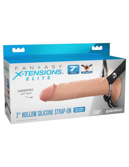 Pipedream Fantasy X-Tensions Elite 7" Hollow Silicone Strap-on with Dual Density Design - White