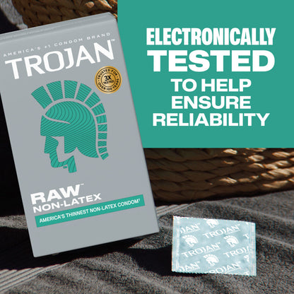 Trojan Raw Non-Latex Condoms – Ultra-Thin Polyurethane – 10 Pack