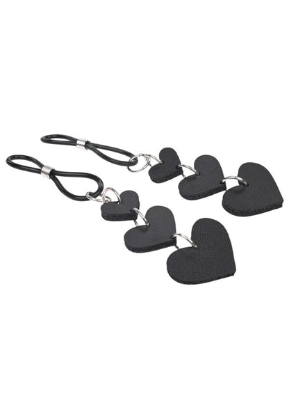 Sportsheets Heart Nipple Ties - Adjustable Faux Leather Ties - Black