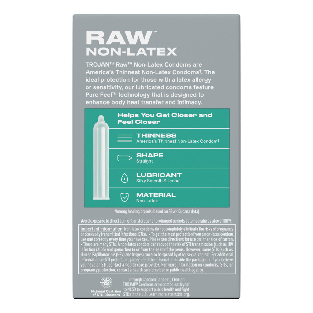 Trojan Raw Non-Latex Condoms – Ultra-Thin Polyurethane – 10 Pack