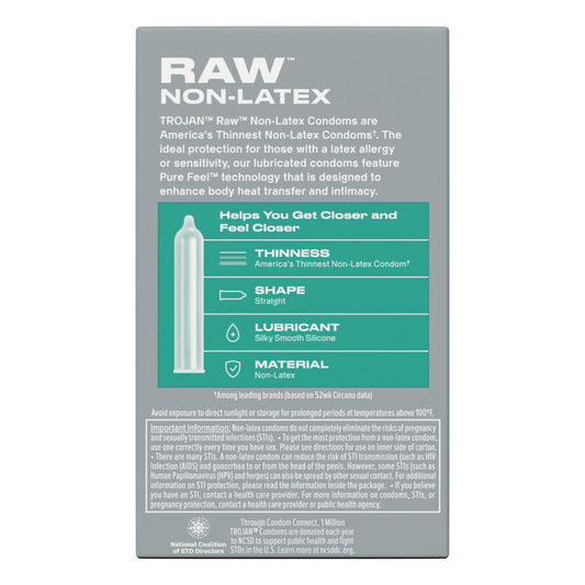 Trojan Raw Non-Latex Condoms – Ultra-Thin Polyurethane – 10 Pack