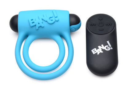 Bang Silicone Cockring and Bullet with Remote Control - Blue