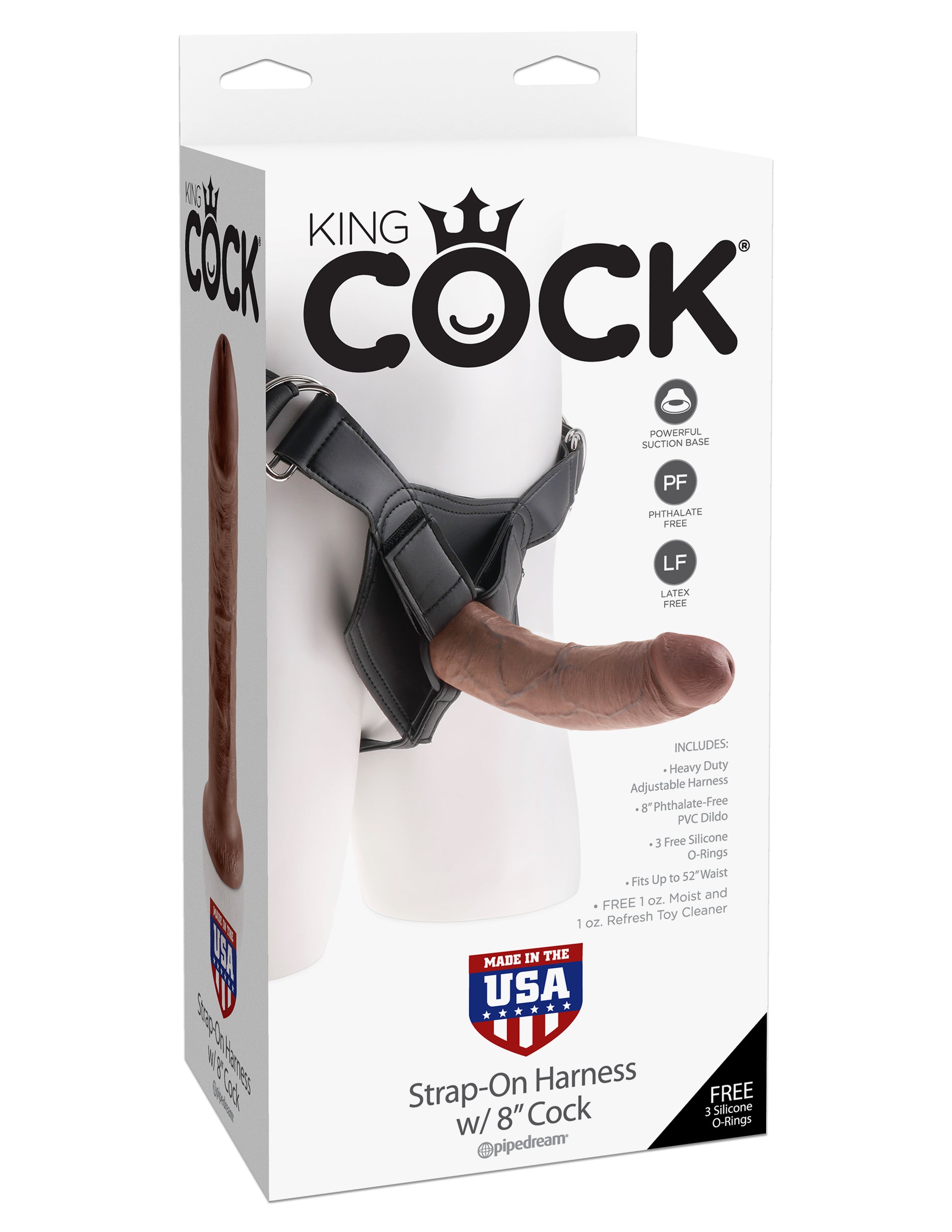 Pipedream King Cock Strap-On Harness with 8 Inch Cock – Brown