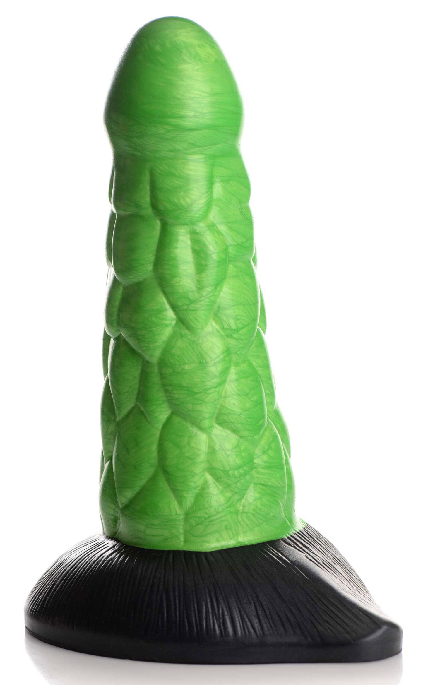 XR Brands Radioactive Reptile Thick Scaly Silicone Dildo - Green - Suction Cup and Harness Compatible