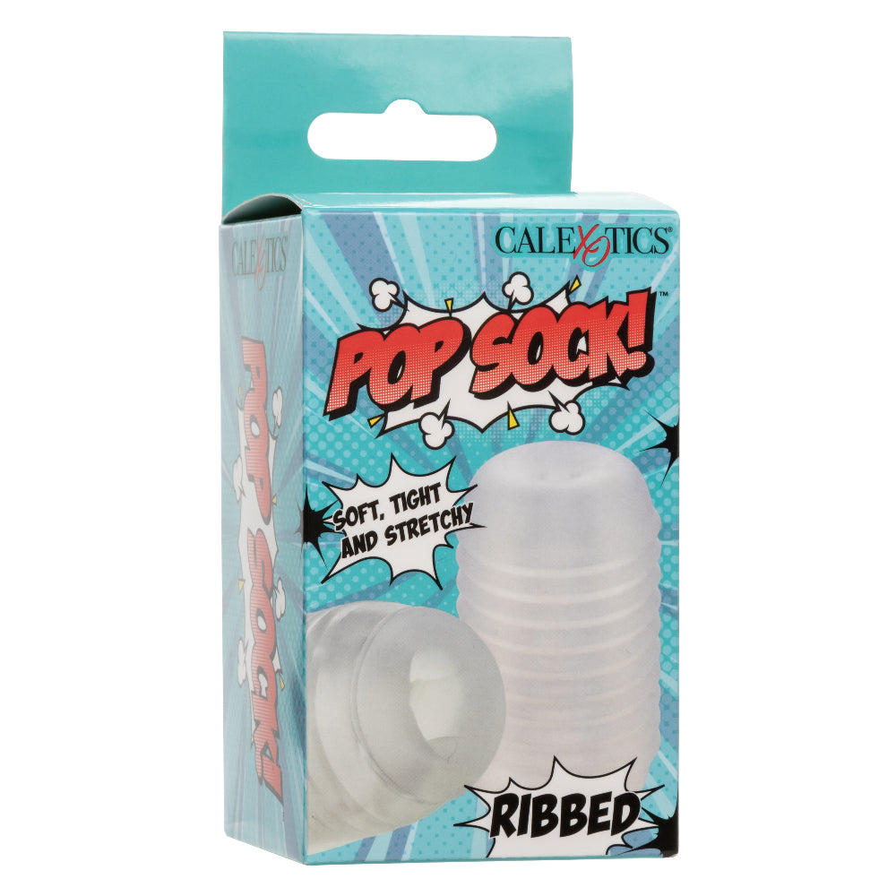 CalExotics Pop Sock Ribbed Stroker - Clear - Reversible Design with Ribbed Texture