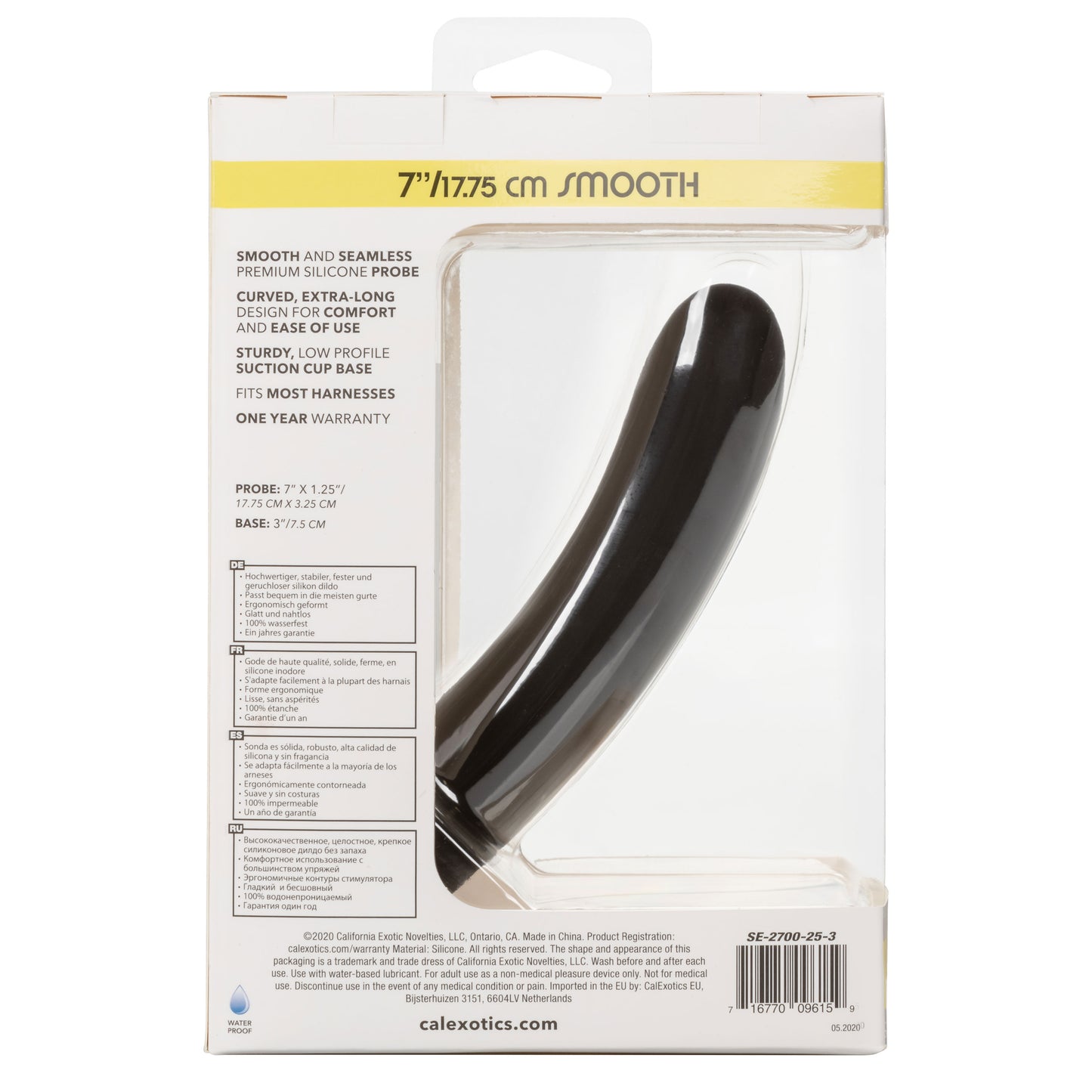 CalExotics Boundless 7 Inch Smooth Probe – Black – Hypoallergenic Silicone with Suction Cup