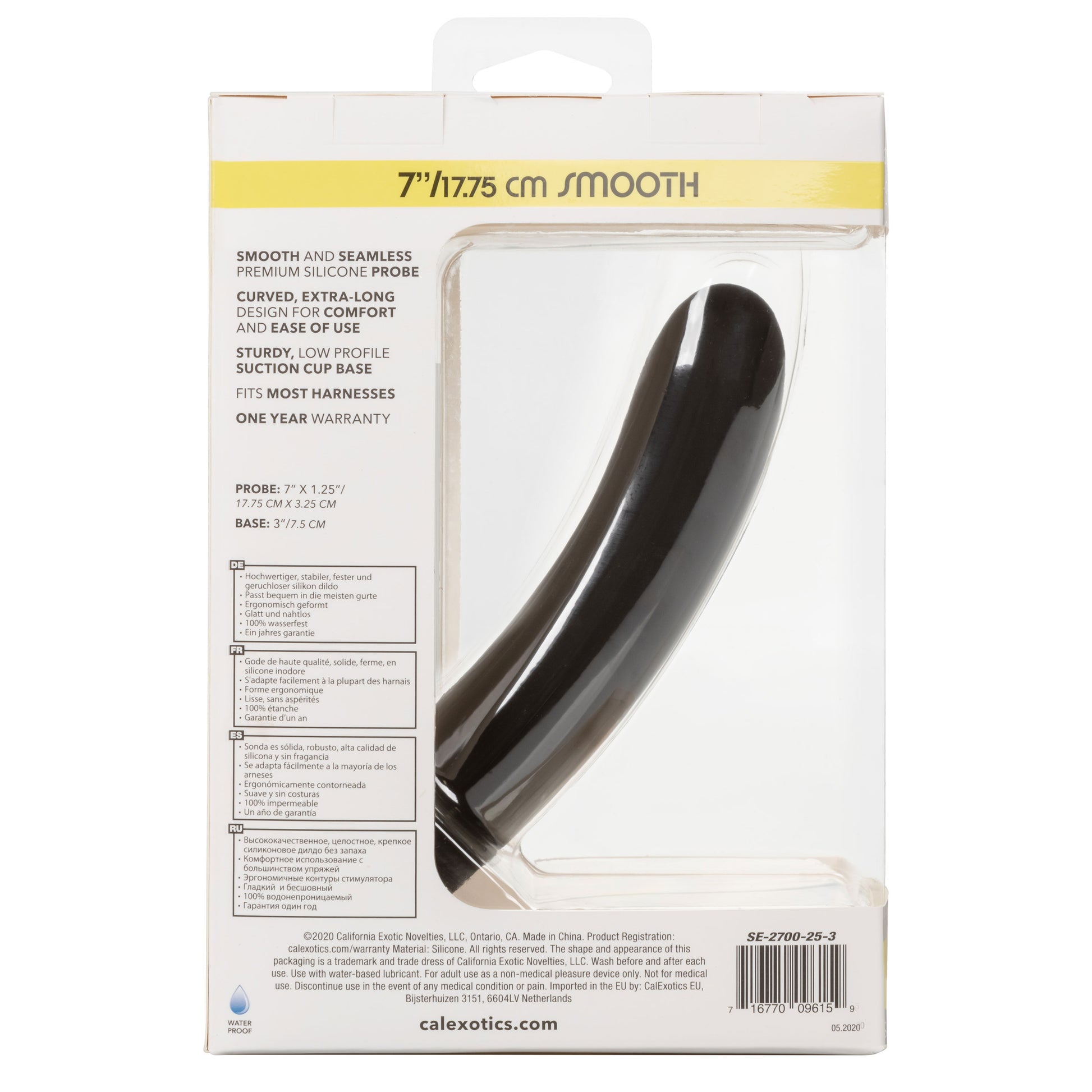 CalExotics Boundless 7 Inch Smooth Probe – Black – Hypoallergenic Silicone with Suction Cup