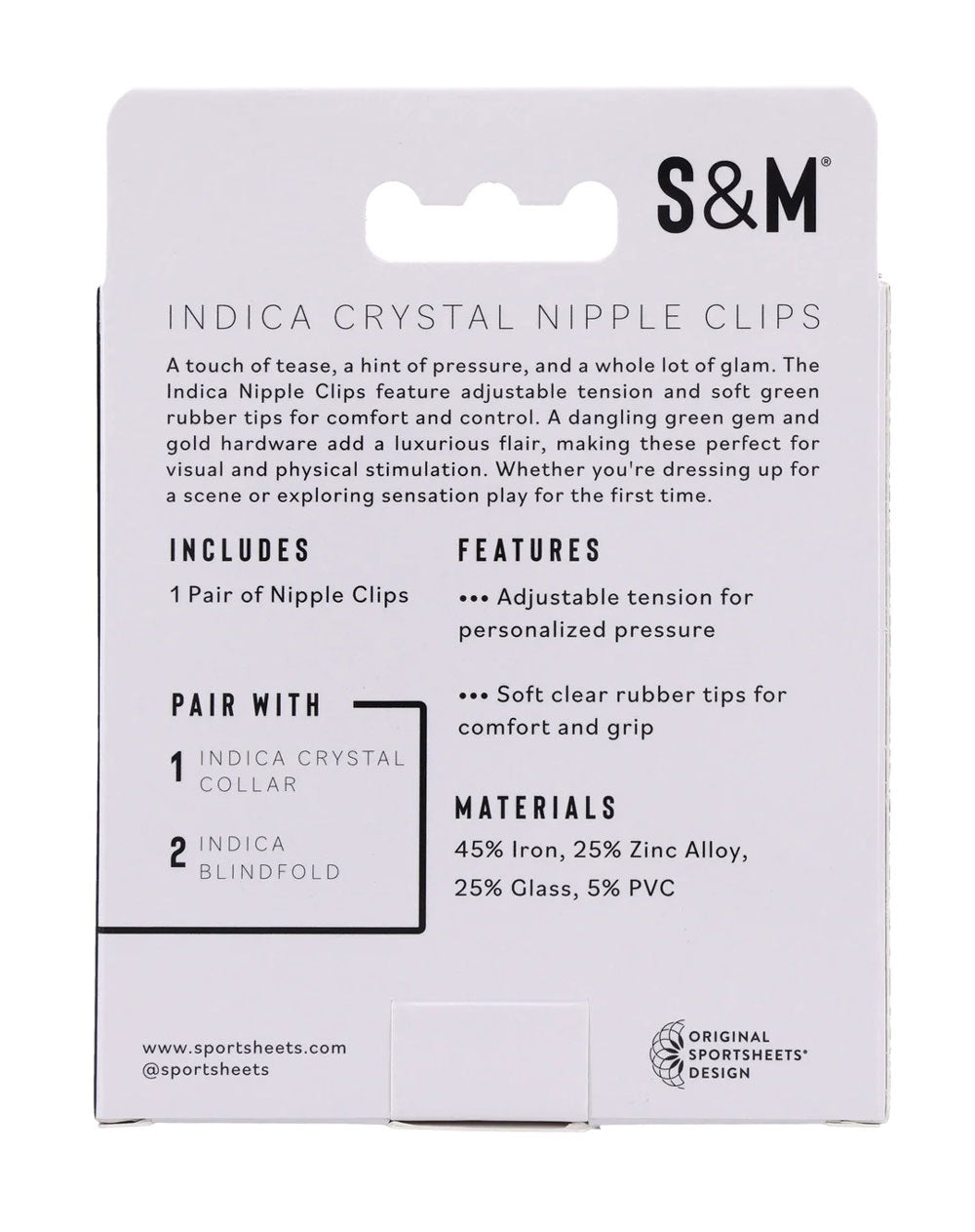 Indica Crystal Nipple Clips – Adjustable Tension with Green Gem and Gold Hardware