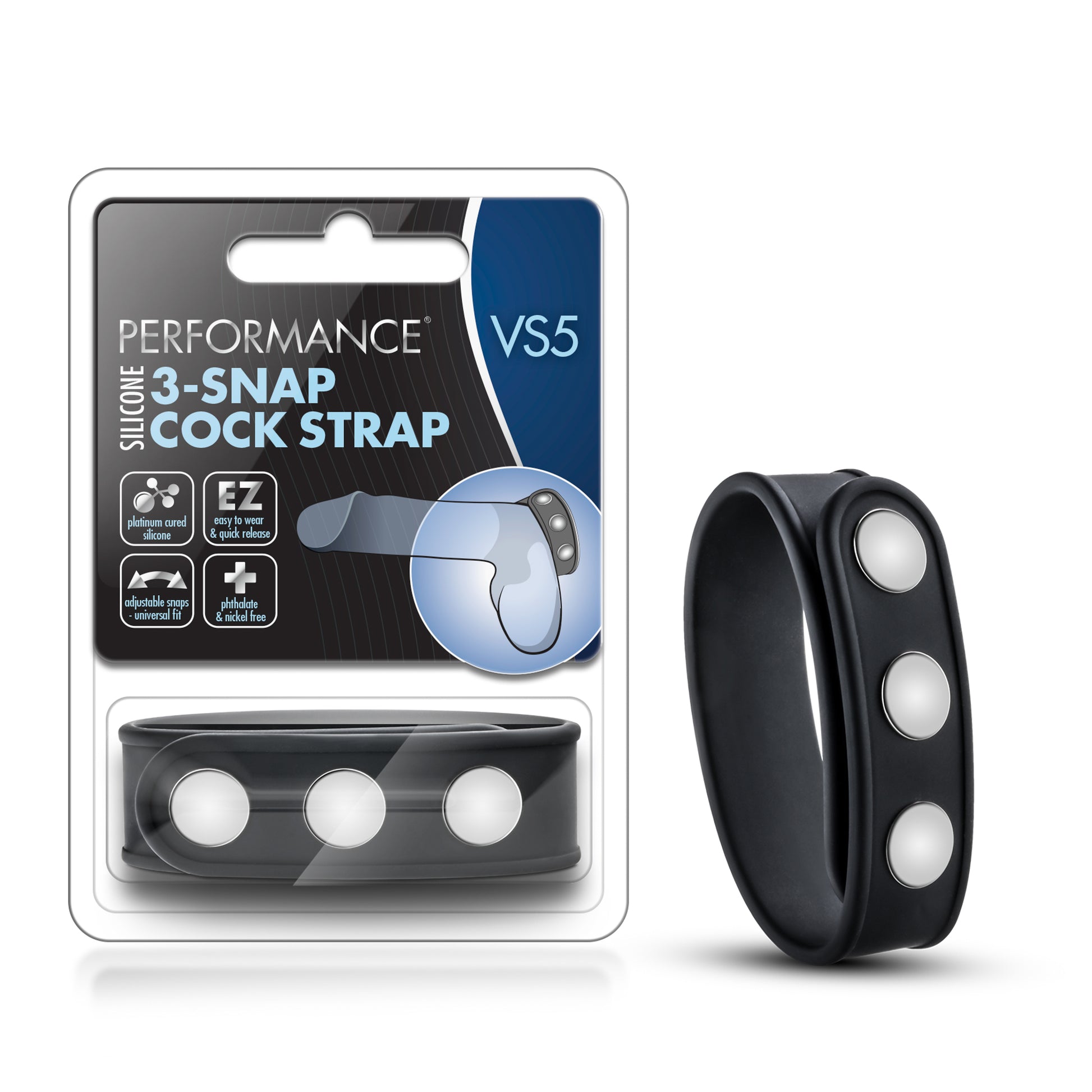 Performance Vs5 Silicone 3-Snap Cock Strap - Black