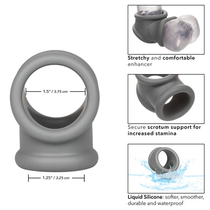 CalExotics Alpha Liquid Silicone Precision Ring - Gray - Ultra-Stretchy Cock Ring with Scrotum Support